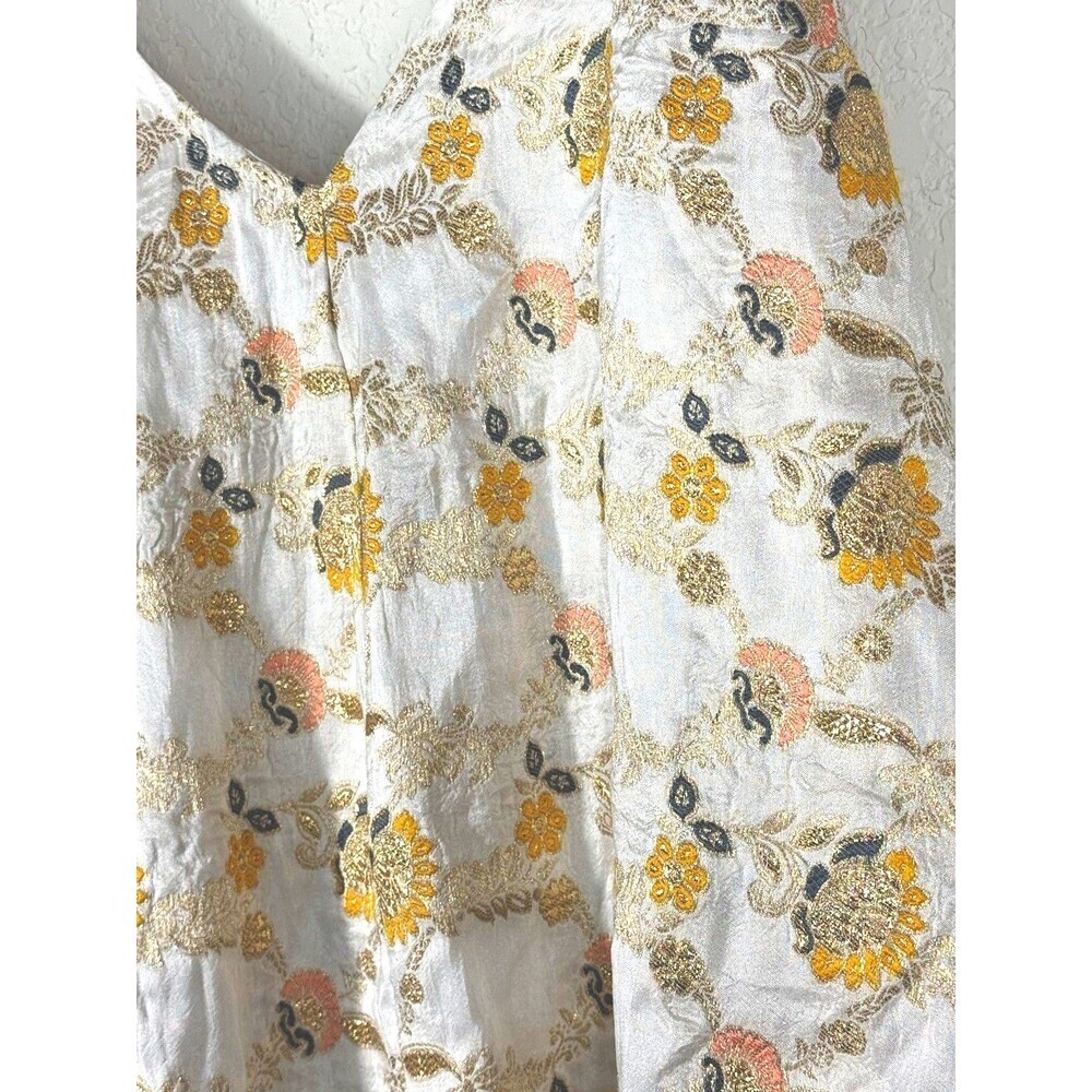 Free People Chiara Floral Metallic Romper Boho Babydoll Pockets Small NWOT